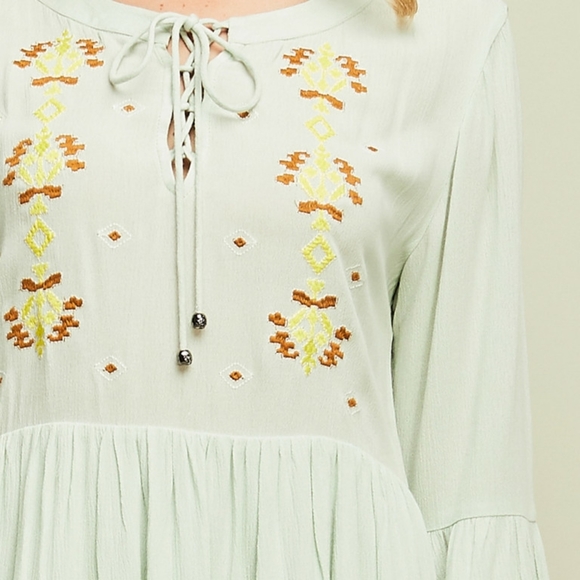 Entro Sage Boho Babydoll Spring Dress NWT - Picture 7 of 12